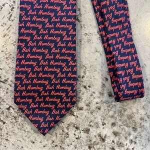 Allyn Bah Humbug Tie Scrooge Christmas Holiday Festive Red Blue Standard Width